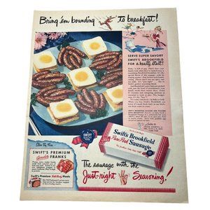 Vintage 1948 Swifts Brookfield Pork Sausage Print Ad Breakfast Color Original